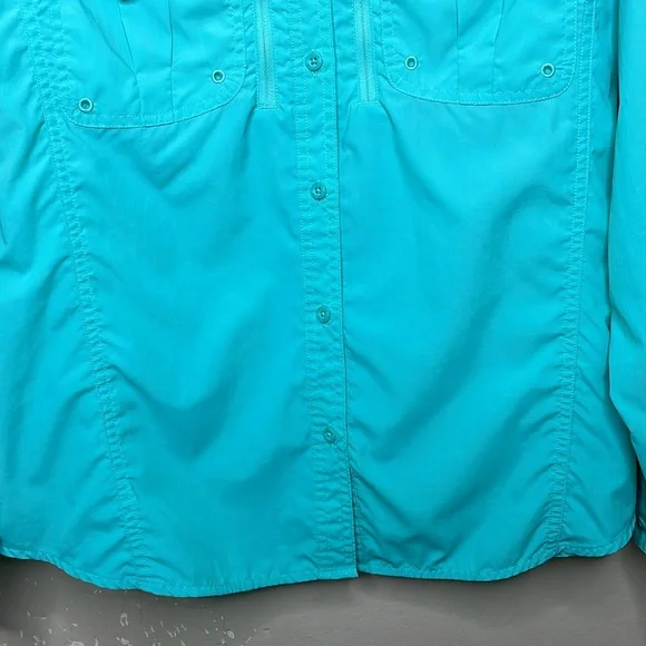 CABELA’S Guidewear Button Down Shirt Aqua Gorpcore Fishing Camping Venting Lg - Picture 9 of 14